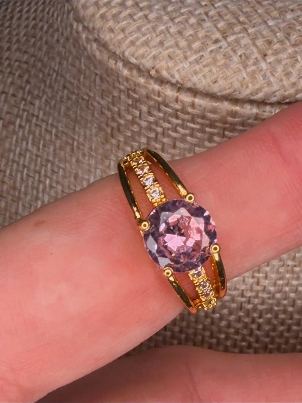 Gold-Plated Pink Crystal Statement Ring 7 1/2 adjustable